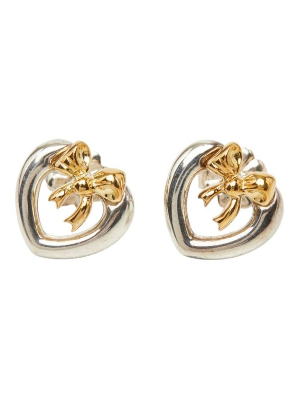 Tiffany & Co Heart Ribbon Earrings Silver 18k Yellow Gold